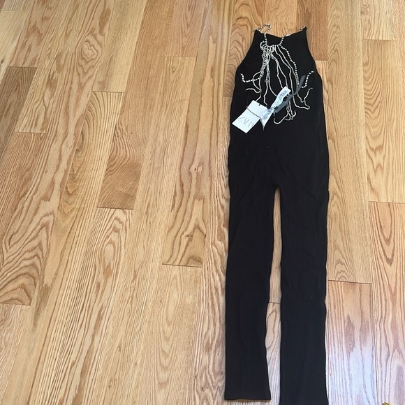 New ! Zara M/L rhinestone strappy ribbed stretchy jumpsuit. - Picture 14 of 16
